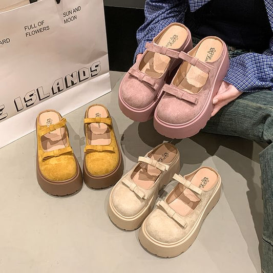 Platform Accent Jane Bow Mary Mules Plain