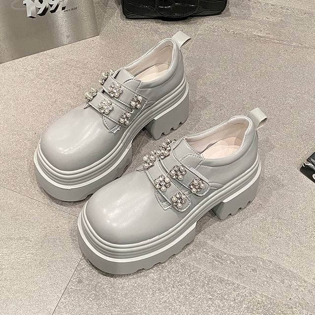 Embellished Shoes Platform Leather Faux