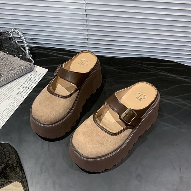 Platform Buckled Two Mules Tone Mary Jane