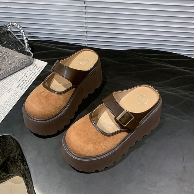 Platform Buckled Two Mules Tone Mary Jane