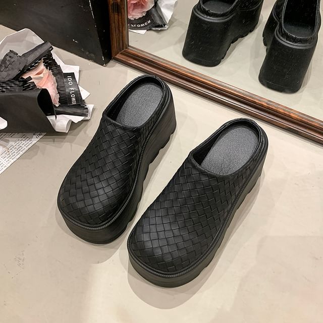 Leather Plain Mules Faux Platform