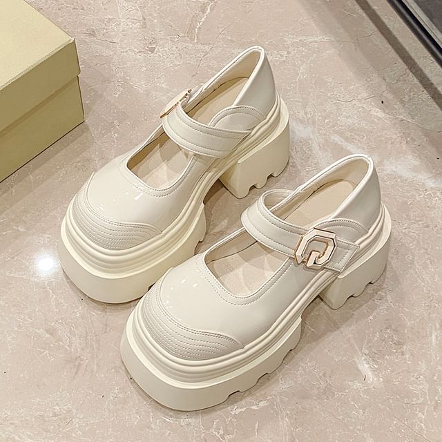 Platform Patent Plain Shoes Leather Jane Mary