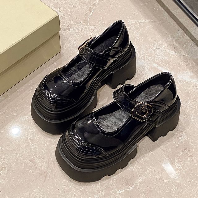 Platform Patent Plain Shoes Leather Jane Mary
