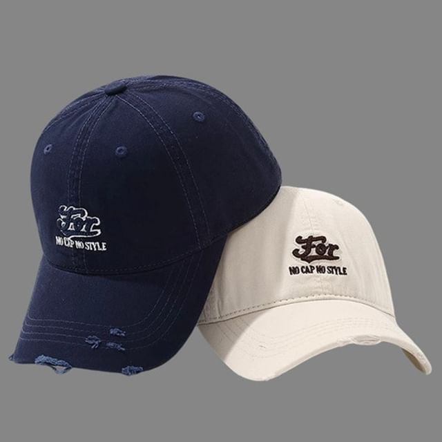 Distressed Embroidered Cap Letter