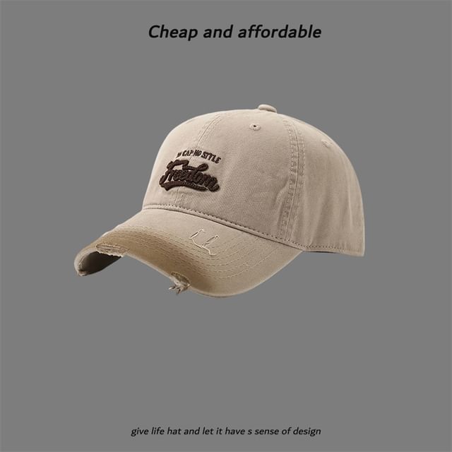 Embroidered Letter Distressed Cap Washed