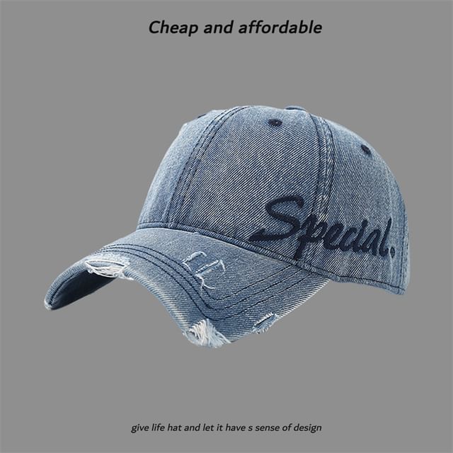 Letter Embroidered Cap Distressed