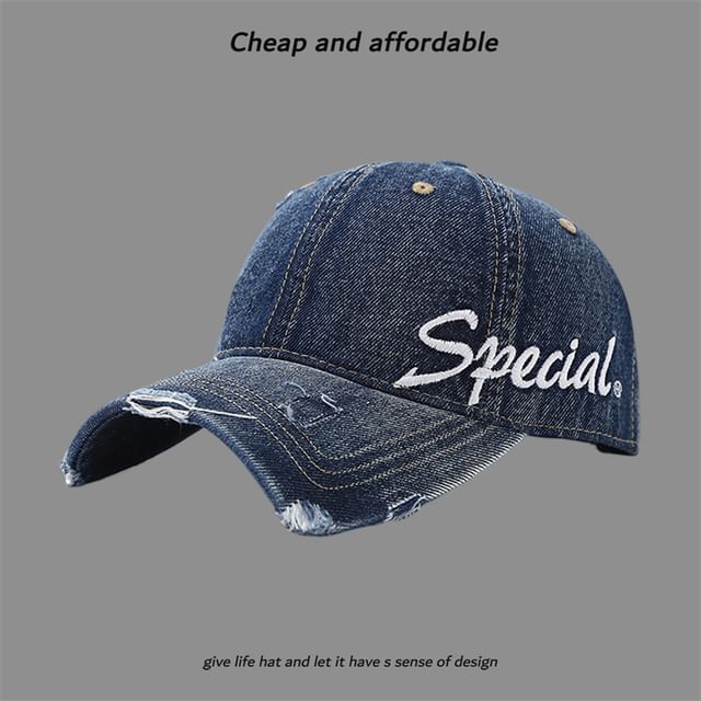 Letter Embroidered Cap Distressed