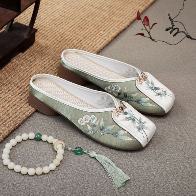 Embroidered Mules Floral Panel