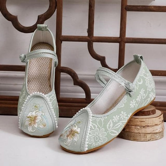 Embroidery Wedge Heel Shoes Floral