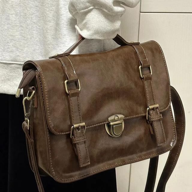 Bag Plain Faux Satchel Leather