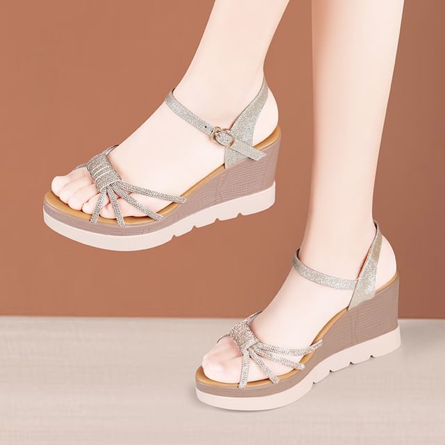 Rhinestone Platform Wedge Sandals