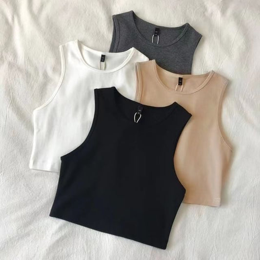 Crop Top Tank Plain Crew Neck