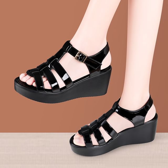 Patent Plain Platform Wedge Heel Gladiator Sandals