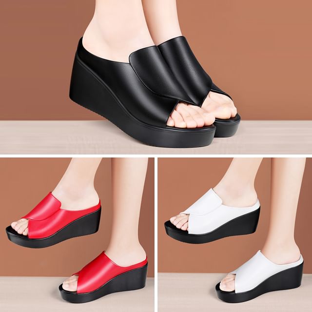 Plain Platform Wedge Heel Slide Sandals