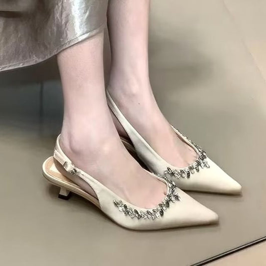 Rhinestone Slingback Heel Toe Stiletto Pointed Pumps