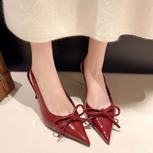 Sandals Bow Heel Slingback Stiletto Pointed Toe