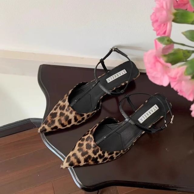 Sandals Pointed Leopard Print Toe Slingback