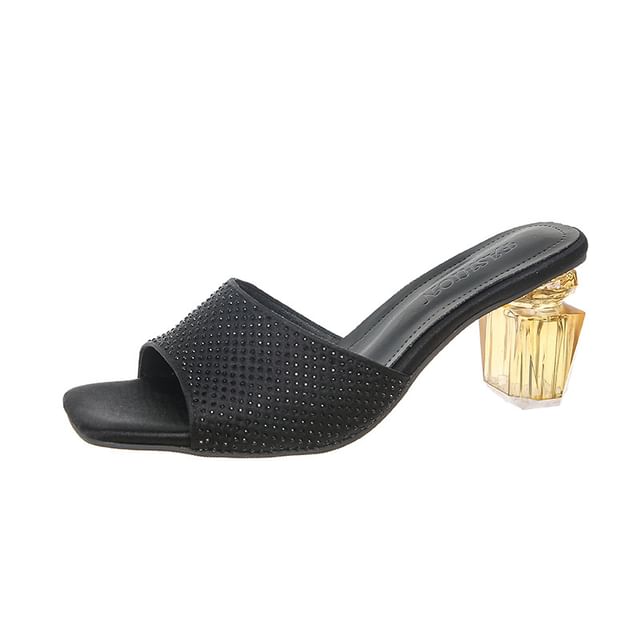 Block Heel Plain Sandals Slide