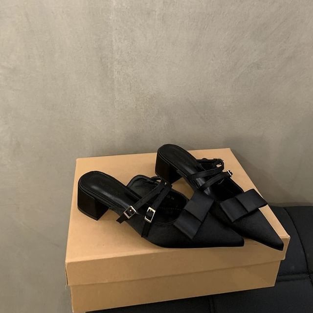 Toe Chunky Mules Mary Heel Bow Pointed Jane