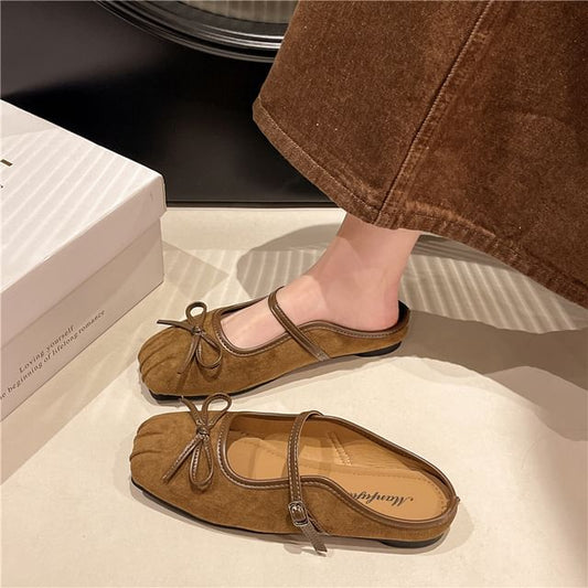 Mary Jane Square-Toe Mules Bow