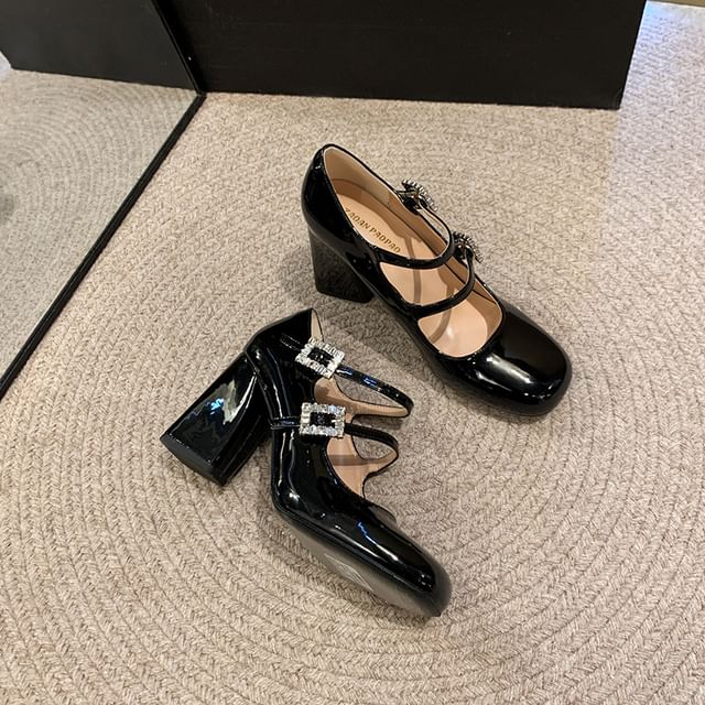 Mary Rhinestone Shoes Strap Buckled Jane Double