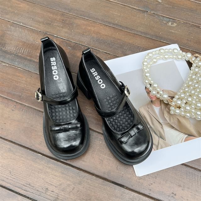 Jane Mary Block Heel Shoes Bow