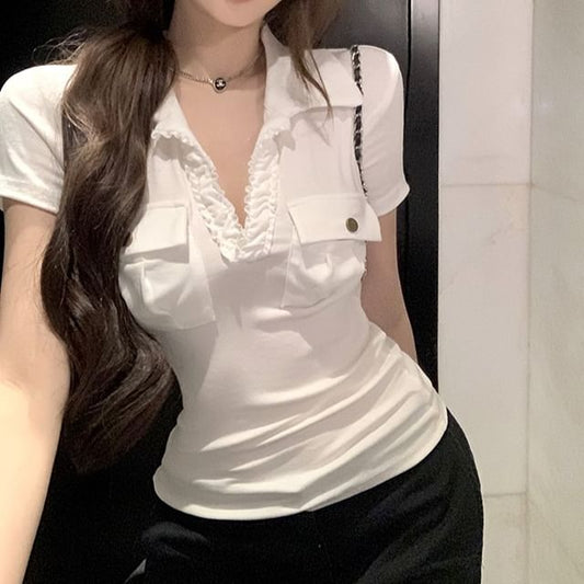 Short-Sleeve Slim Collar Fit Plain Tee