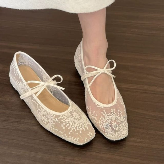 Shoes Bow Mary Flat Mesh Jane