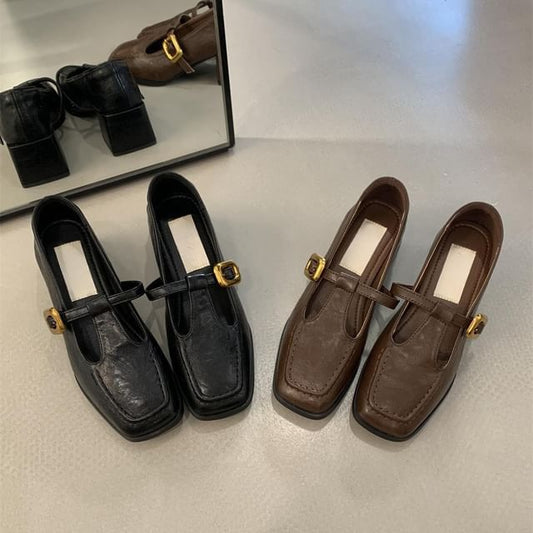 Mary Shoes Chunky Heel Square Toe Jane