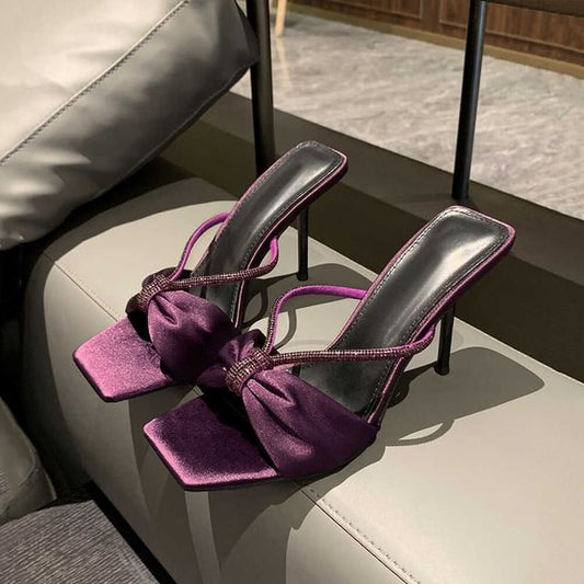 Rhinestone Sandals Heel Slide Bow Stiletto