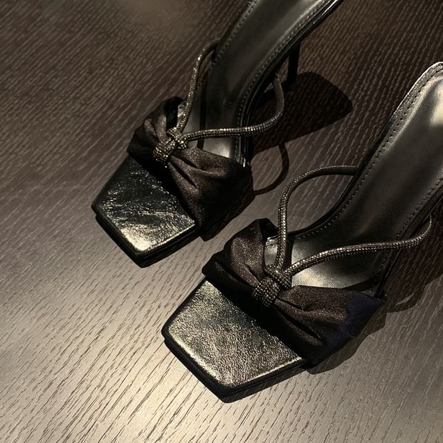 Rhinestone Sandals Heel Slide Bow Stiletto