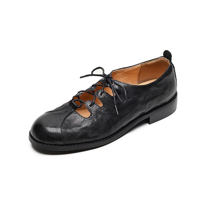 Faux Oxford Cutout Shoes Leather Lace-Up