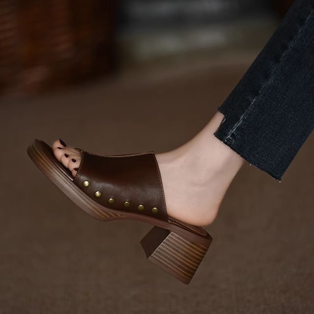 Chunky Slide Studded Sandals Heel