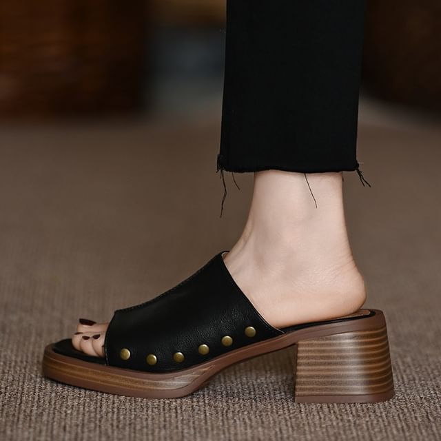 Chunky Slide Studded Sandals Heel