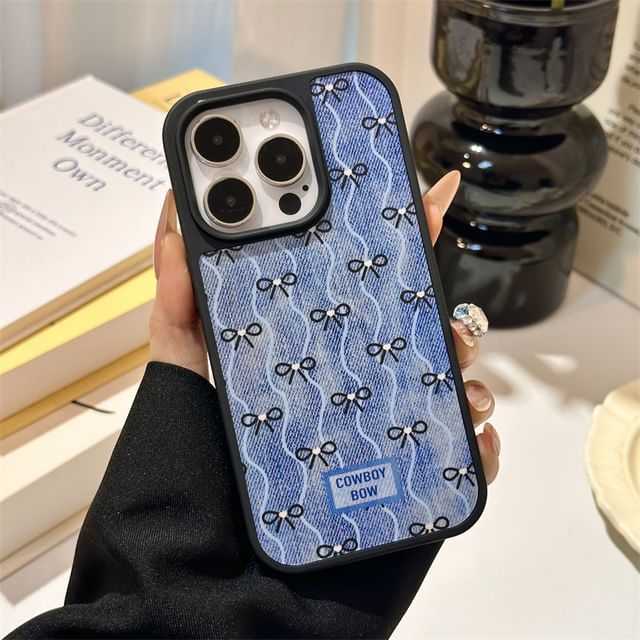 Phone Wavy Bow Denim Case