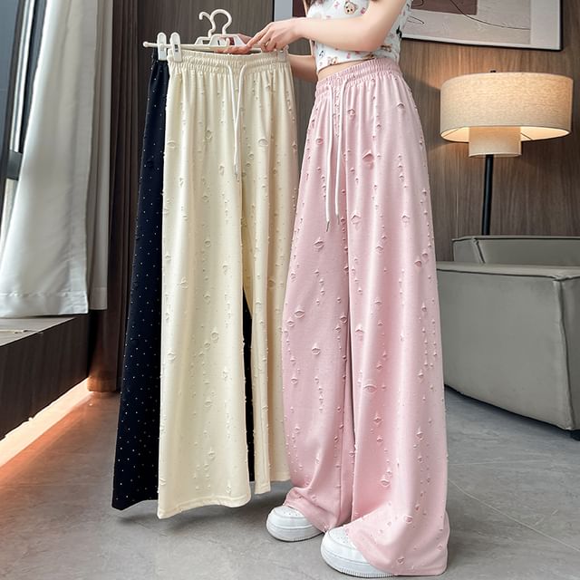 Designs) (Various Leg Pants Distressed Waist Drawstring Wide