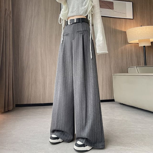 Leg High Wide Pinstriped Pants Dress Rise