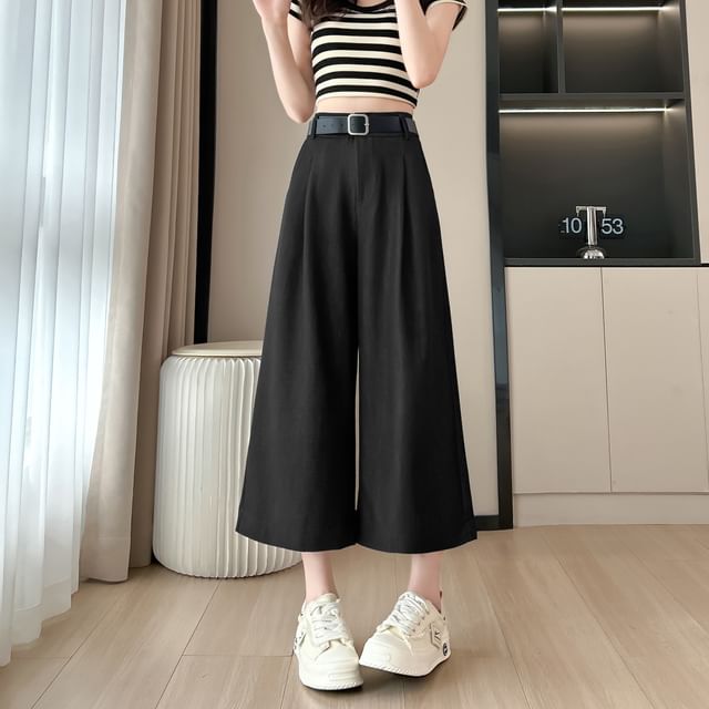 Waist High Plain Dress Capri Pants Leg Wide