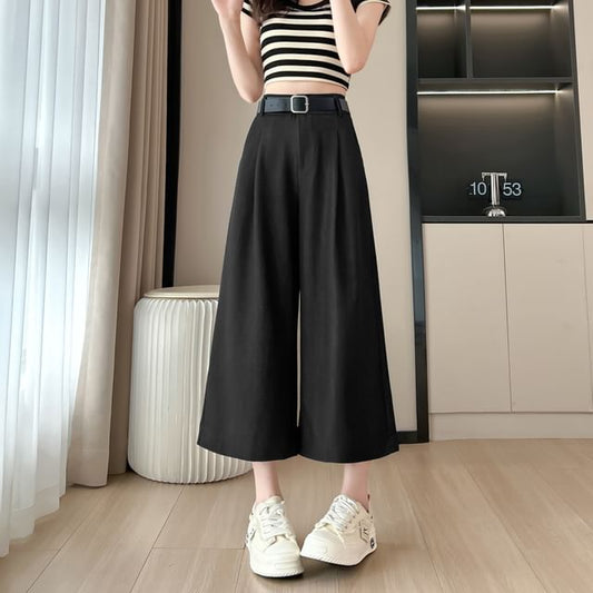 Waist High Plain Dress Capri Pants Leg Wide