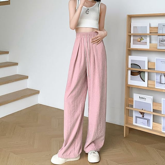 Drawstring Wide Plain Leg Pants Waist