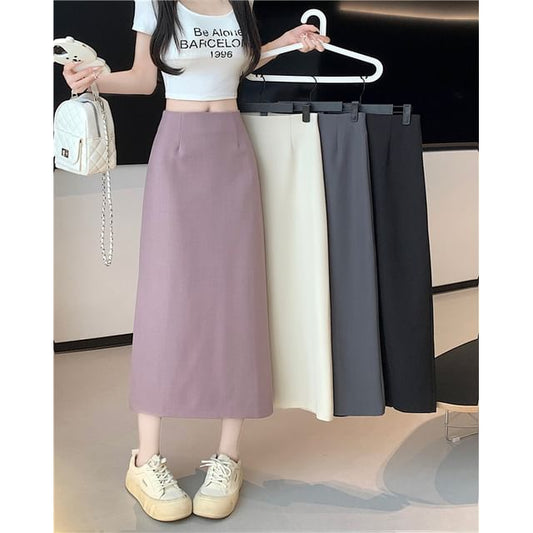 High Slit A-Line Skirt Midi Plain Rise