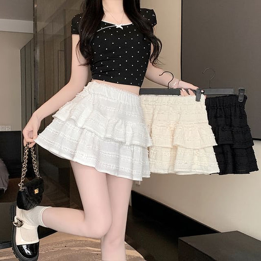 Plain A-Line Balletcore Skirt Tiered Elastic Waist Mini