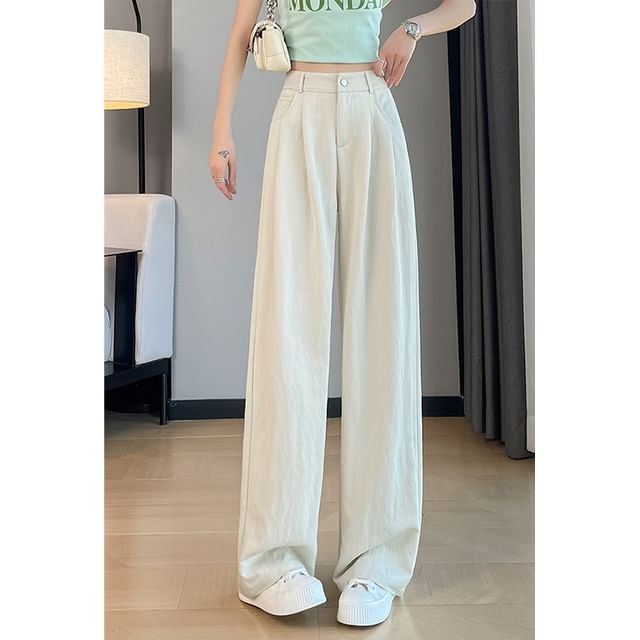 Leg Plain Slacks Wide High Rise (Various Designs)