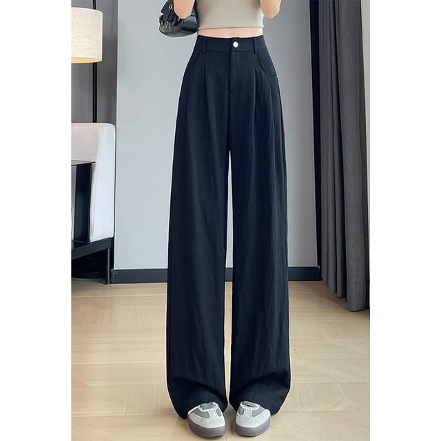 Leg Plain Slacks Wide High Rise (Various Designs)