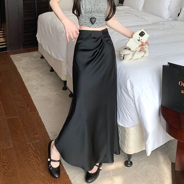 Plain High Ruched Skirt A-Line Waist Midi