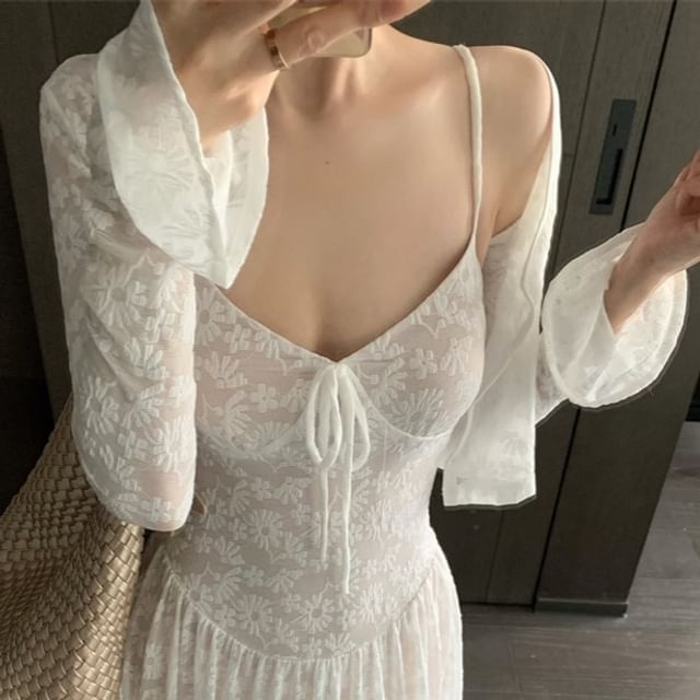 Jacquard Dress Maxi Strap Bolero A-Line Floral / Spaghetti