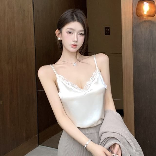 V-Neck High Pencil Open Waist Fringe Skirt Maxi Jacket Top Camisole Plain Trim / Front Lace