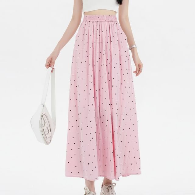 A-Line Dotted Elastic Skirt Waist Midi
