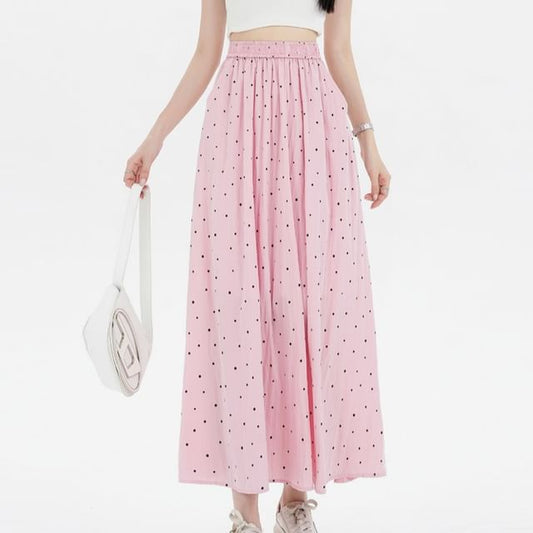 A-Line Dotted Elastic Skirt Waist Midi