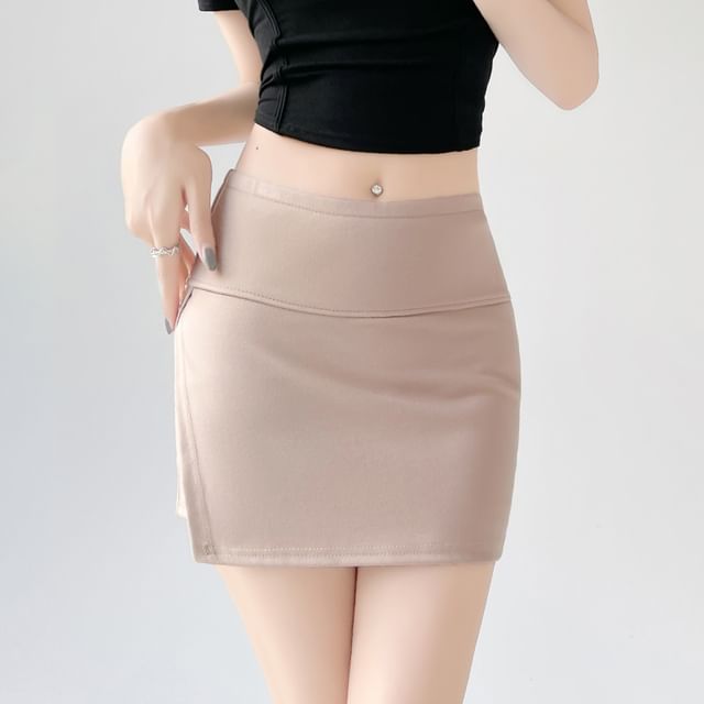 High Waist Skort Slit Plain